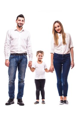 Beyaz arka planda mutlu bir aile