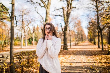 rüzgarlı sonbahar Park'ta yürüyordunuz kız