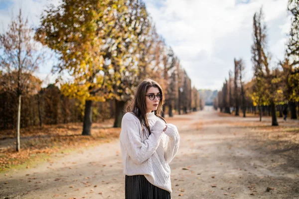 Junges Mädchen posiert im Herbstpark — Stockfoto