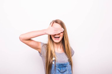 mutlu kız yakın el ile gözleri