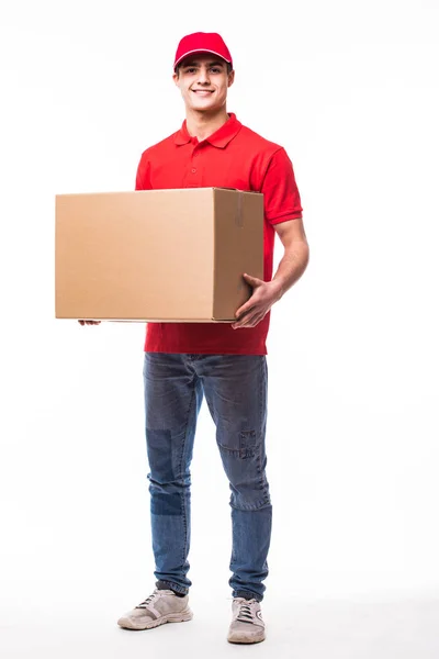 Hombre de entrega de longitud completa con caja . — Foto de Stock