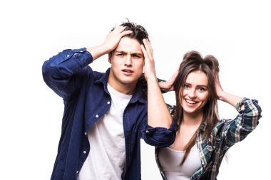 Eller başının üstüne beyaz ile sürpriz Çift