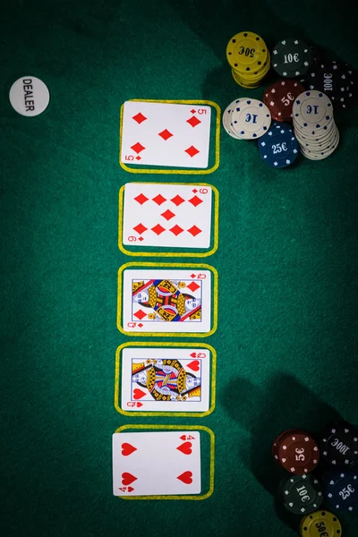Póker fogalom kártyák a zöld asztalnál. Kéz rangsor Kategóriák: egy pár — Stock Fotó