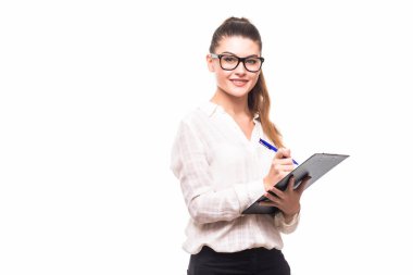 Güzel iş kadını yapmak notlar izole onu panoya