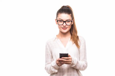 iş kadını manifatura cep telefonu üzerinde