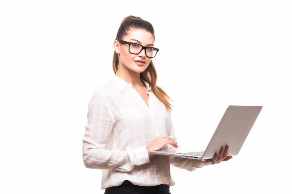 Young smiling business lady with a laptop. — Stock Photo, Image