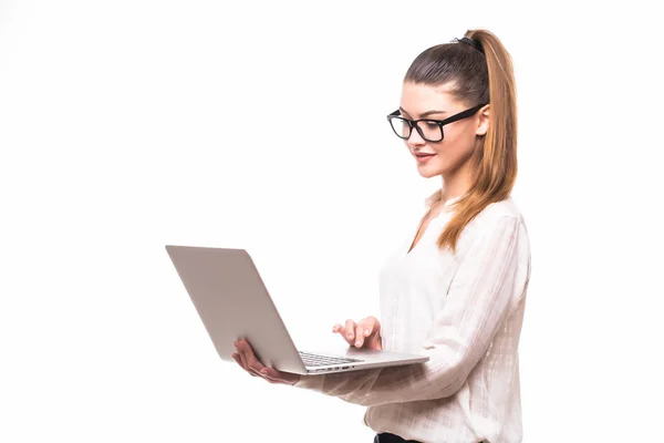 Young smiling business lady with a laptop. — Stock Photo, Image