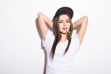 seksi güzel kadın kap atış puro portre studio ile sigara