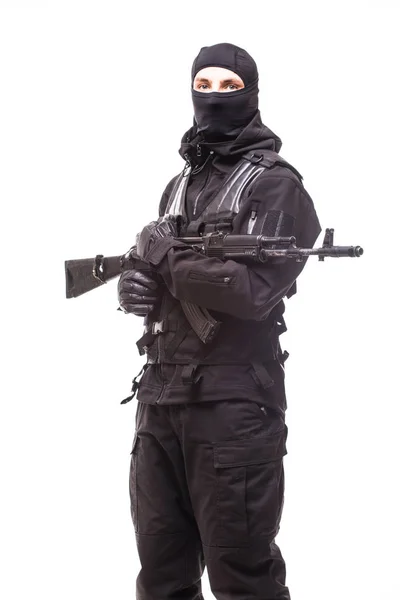 Soldat mit Gewehr auf isoliertem weißem Hintergrund — Stockfoto