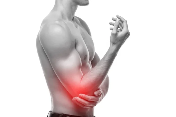Ellenbogenschmerzen werden häufig durch Überbeanspruchung verursacht. Viele Sportarten, Hobbys und Berufe erfordern sich wiederholende Hand-, Hand- oder Armbewegungen. — Stockfoto