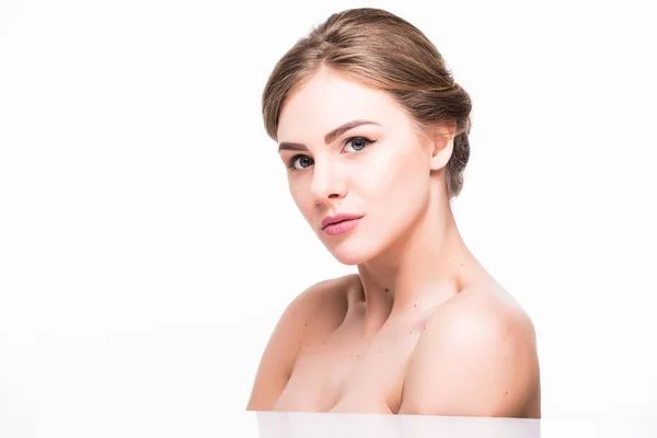 Portrait of beautiful woman beauty female model on white background — Stock Photo, Image