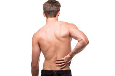 Geri acı ovuşturarak adamım. Ağrı kesici, chiropractic kavramı