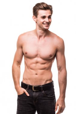 Sağlıklı atlet vücut beyaz artalan üzerinde güzel kas ile