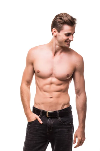 Sağlıklı atlet vücut beyaz artalan üzerinde güzel kas ile