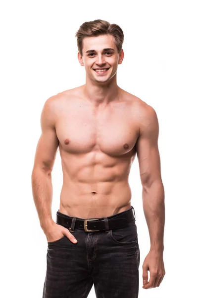 Sağlıklı atlet vücut beyaz artalan üzerinde güzel kas ile