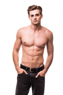 Sağlıklı atlet vücut beyaz artalan üzerinde güzel kas ile