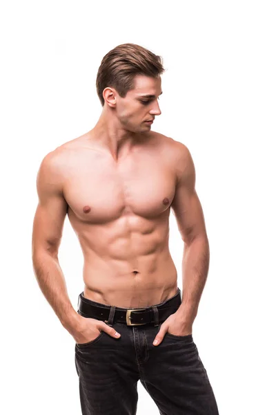 Corpo de atleta saudável com bom músculo no backgound branco — Fotografia de Stock