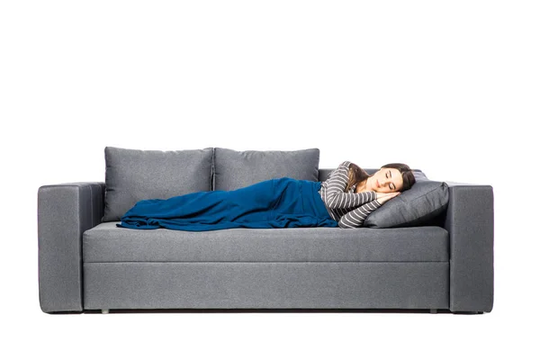 Güzel ve genç birbayan uyku ve beyaz tatlı rüyalar görme.