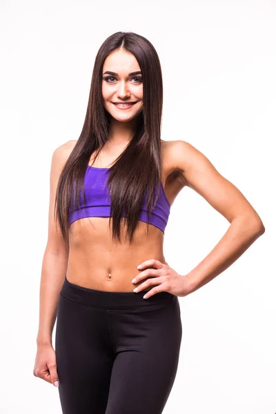 Retrato joven alegre sonriente mujer en ropa deportiva, aislado sobre fondo blanco — Foto de Stock