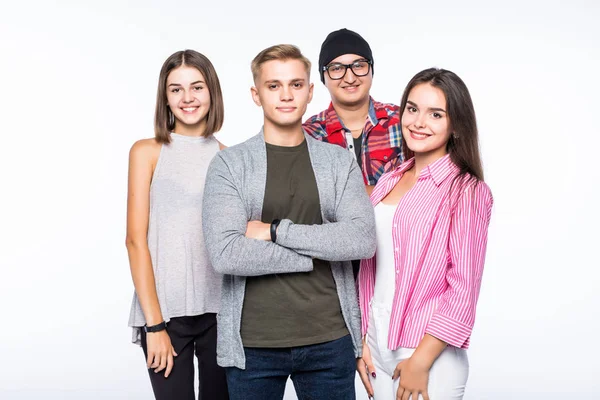 Dört saçak genç insanlar izole üzerinde beyaz zemin üzerine