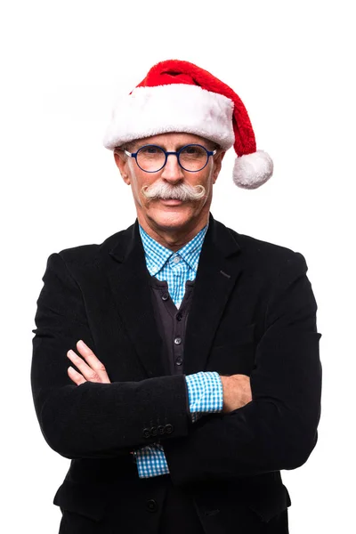 Mutlu Noel üst düzey bir adam beyaz arka plan üzerinde izole. — Stok fotoğraf