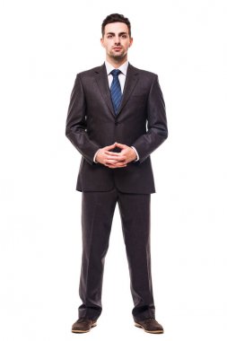 zarif işadamı beyaz izole güvenilirliğe sahip kameraya bakıyor