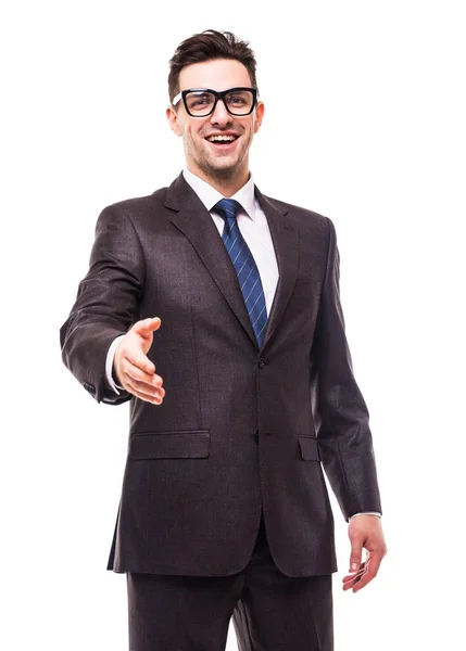 Business man with hand extended to handshake isolated over white — Stock Photo, Image