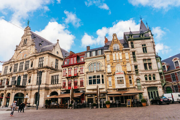GHENT, BELGIUM - November, 2017: Architecture of Ghent city center. Ghent is medieval city and point of tourist destination in Belgium.