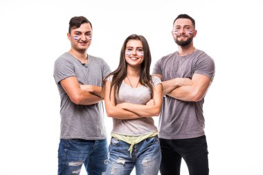 Futbol hayranları grup beyaz arka plan üzerinde Arjantin Milli takım destekler. Futbol hayranları kavramı.