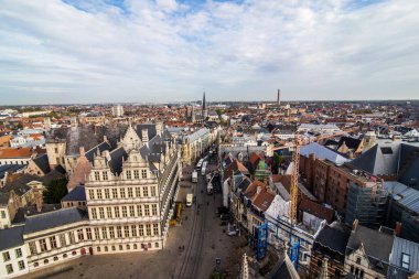 Ghent, Belçika - Kasım, 2017: Mimari Gent şehir merkezinin havadan görünümü. Ghent ortaçağ şehir ve Belçika turist varış noktası değil.