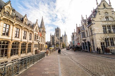 Ghent, Belçika - Kasım, 2017: Mimari Gent şehir merkezi. Ghent ortaçağ şehir ve Belçika turist varış noktası değil.