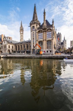 Ghent, Belçika - Kasım, 2017: Mimari Gent şehir merkezi. Ghent ortaçağ şehir ve Belçika turist varış noktası değil.