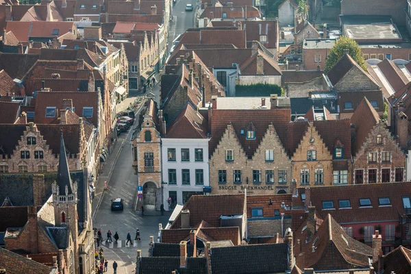 Brugge, Belgium - November, 2017.  Aerial Brugge medieval historic city. Brugge streets and historic center, canals and buildings. Brugge popular touristic destination of Belgium. — Stock Photo, Image