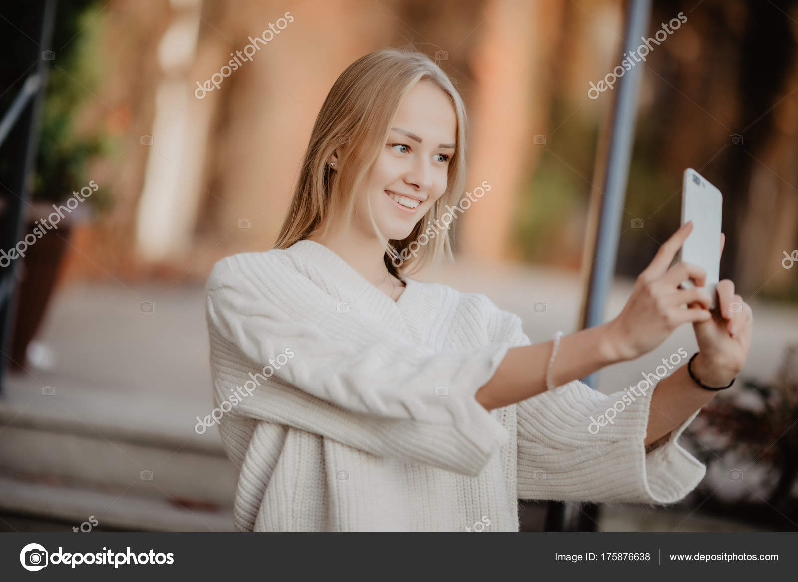 Closeup Selfie Portrait Student Of Attractive Girl In Sunglasses
