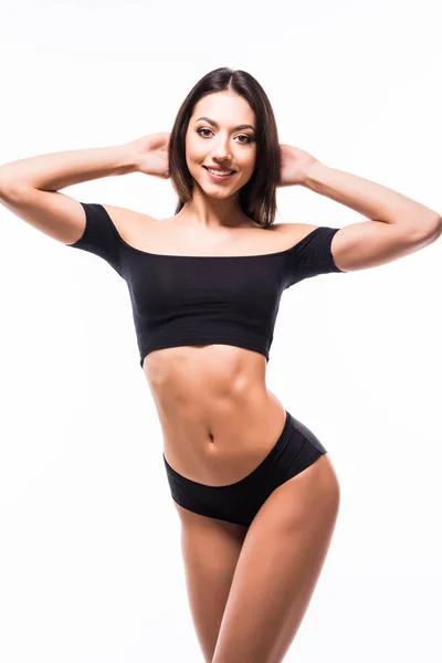 Jovem mulher com belo corpo magro perfeito isolado fundo branco — Fotografia de Stock