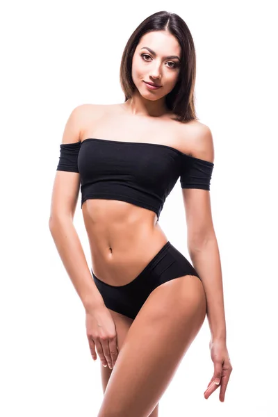 Jovem mulher com belo corpo magro perfeito isolado fundo branco — Fotografia de Stock