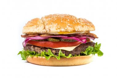 Fast food Burger beyaz arka planı izole salata ile
