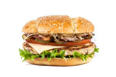 Fast food Burger beyaz arka planı izole salata ile