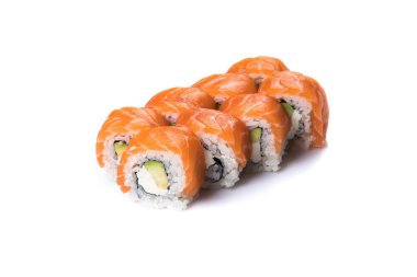 Suşi Roll izole üzerinde beyaz arka plan sette. Suşi yiyecek.