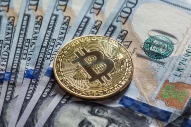 Bize dolar altın Bitcoins arka plan. Elektronik para Satım kavramı. Madencilik