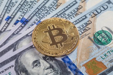 Bize dolar altın Bitcoins arka plan. Elektronik para Satım kavramı. Madencilik