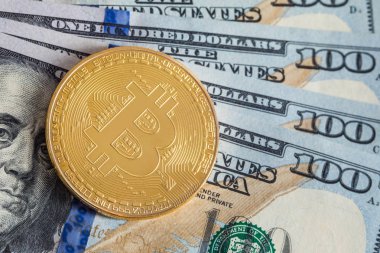 Bize dolar altın Bitcoins arka plan. Elektronik para Satım kavramı. Madencilik