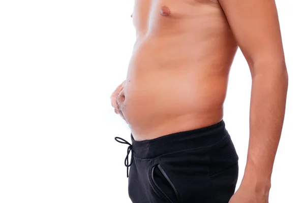 Pria dengan kelebihan lemak pada perut terisolasi pada putih — Stok Foto