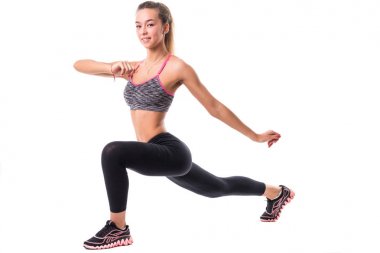 Yoga bacaklar beyaz izole Studio ısınmak germe egzersiz kadın