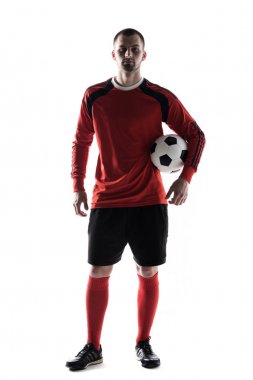 bir futbolcu üzerinde beyaz izole topu ile portresi
