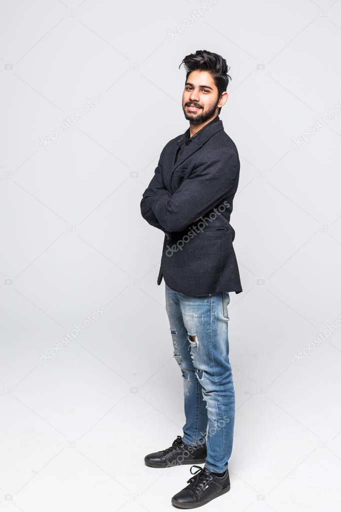 Young indian male business man with isolated white background full body