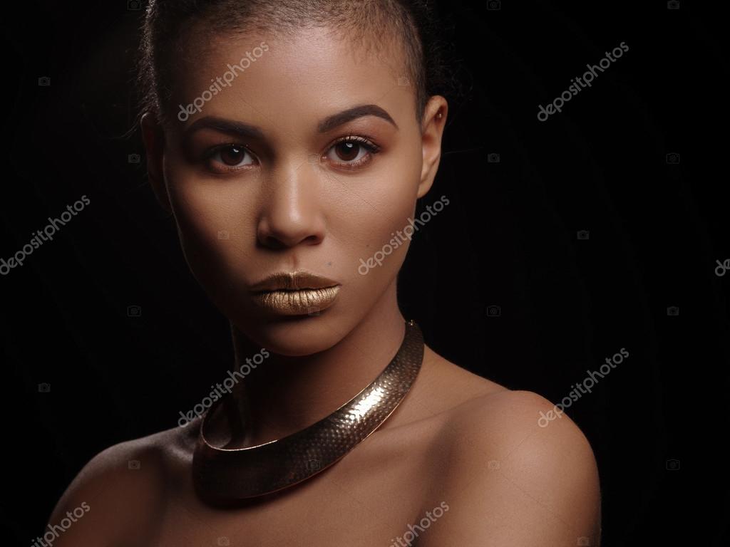 Fashion Portrait Of A Beautiful Naked African American Woman With Perfect Smooth Glowing Mulatto 