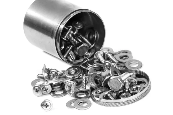 Screws, nuts, washers in the background — Stock Photo, Image
