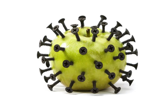 Elma yeşil beyaz zemin üzerine vida ile.