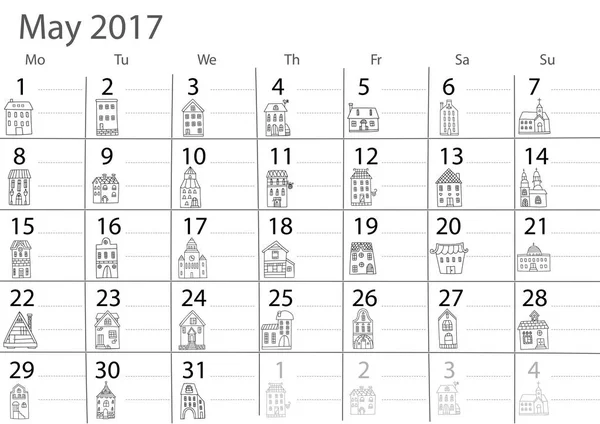 Desenho do calendário de maio — Vetor de Stock